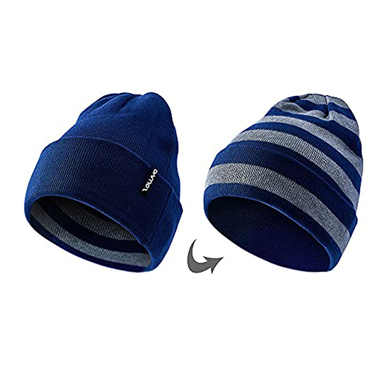 Reversible Stripe Beanies Custom Logo Acceptable - Image 2