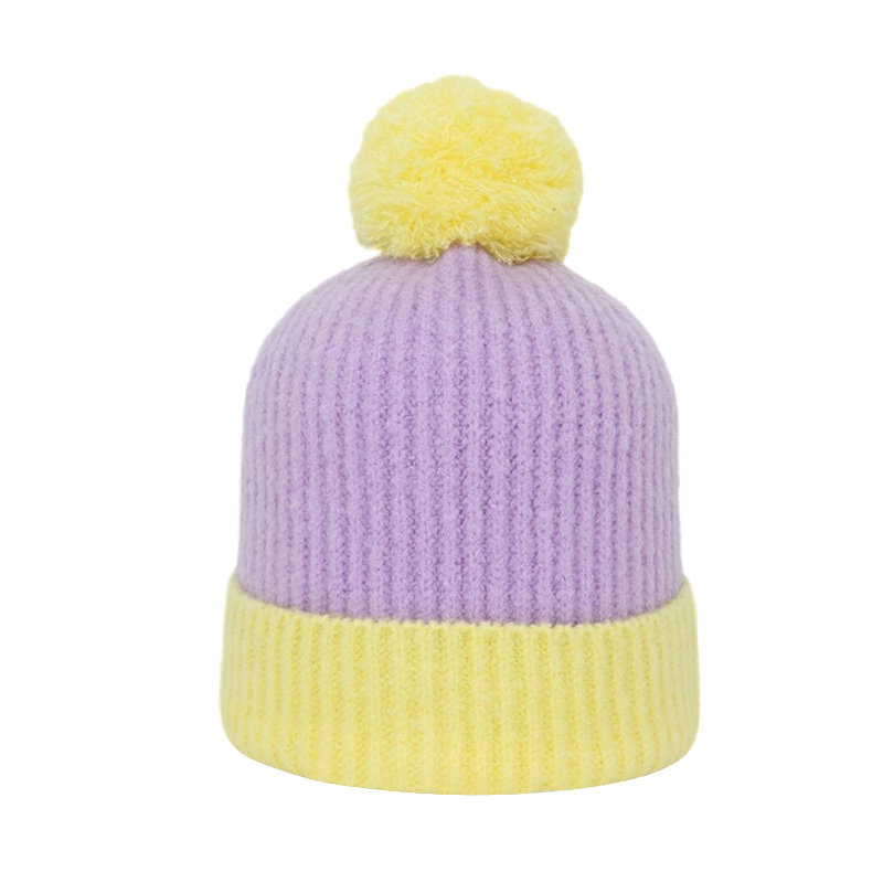 Two Colours Pompom Beanie with Faux Fur - Image 2